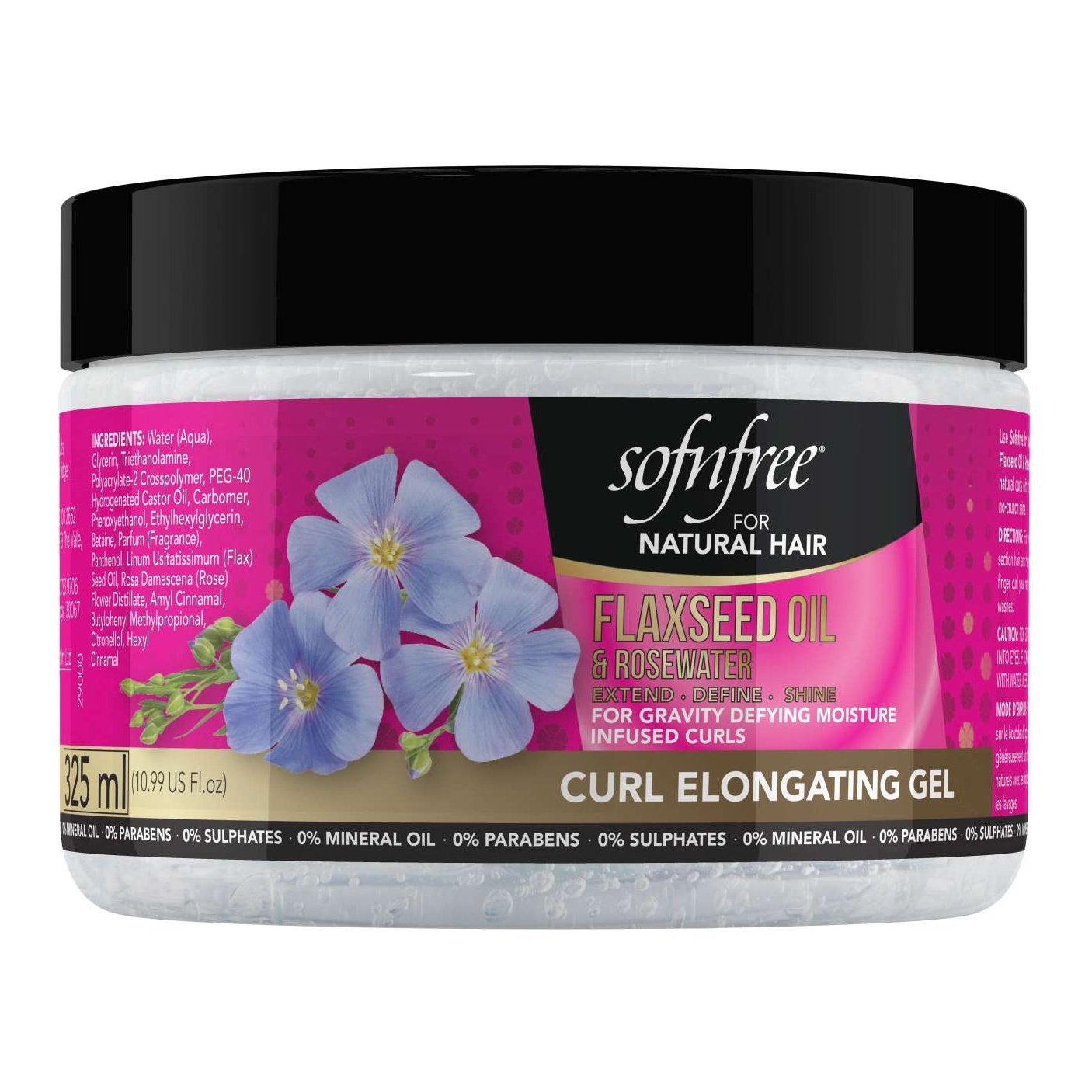 Sofnfree For Natural Hair Curl Elongating Gel With Flaxseed Oil Rosewater 10.99 Fl Oz